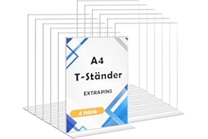 EXTRAPINS 4 Stück Tischaufsteller A4, 29.7 x21cm Acryl T-Ständer für Prospekte,A4 Werbeaufsteller,Preisschilder Aufsteller Doppelseitig, Acryl Aufsteller für Büro,Restaurants,Cafés,Prospekte Werbung