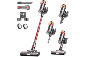 BULELINK Akku Staubsauger 45000Pa/550W/65Min, 1,6L Staubsauger Kabellos mit Display, Anti-Tangle-Bürste, Selbststehend, Wandladestation, 8-Schicht-Filtration, Ultraleise, für Tierhaare/Teppiche/Hartböden/Auto