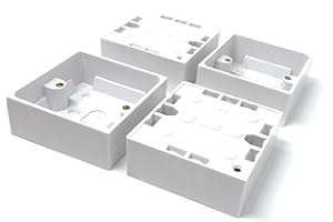 DRUT 4pcs. 1-Gang Surface Mount Pattress Back Box – 32mm Depth, 85mm x 85mm, White – Ideal for Electrical Socket & Switch Installations