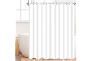 Lerores Tenda da doccia, 100 x 200 cm, colore bianco puro, orlo appesantito, antimuffa, impermeabile, lavabile, in poliestere, per bagno, vasca da bagno con 6 anelli per tenda da doccia