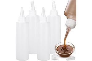 4-pack klämflaskor för kondiment, plastflaskor med klämtopp för såser, såsdispenser för BBQ-ketchup, senap, sirap, såser, dre