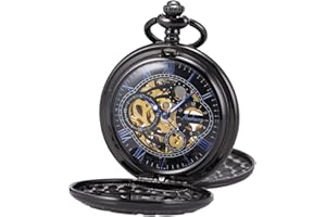 SIBOSUN Montre de Poche Mécanique Double Hunter Main-Vent Bronze Roman Numérique avec Chaîne Antique Boîte Cadeau