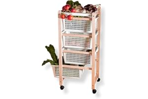 Mottiwood Carrello da Cucina, Carrelli Salvaspazio, 4 Ceste, Legno di Faggio Naturale, 36.2x30x82.3 cm, Montato, Made in Italy (Naturale)