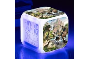 HUA5D Dinosaure Reveil Numerique,Reveil Lumineux Enfant Garçon Fille,Mignonne Voyage Réveil,Kids Wake Up Light Digital Alarm Clock,7 Couleurs Changeantes Veilleuse Horloge(A1569)