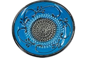 Kaladia Keramik Reibeteller/Keramikhobel - ideal für Ingwer, Parmesan etc. - in Blau & Schwarz - Durchmesser: 12 cm - handgemacht & handbemalt - Made in Spain