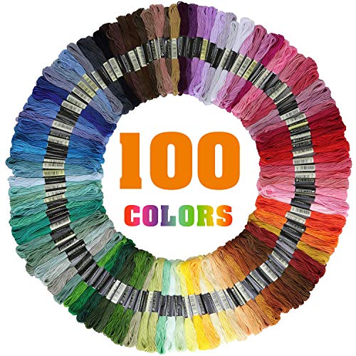 Libershine Fils a Broder, Fils à Broderie Kit 100 Couleurs pour Broderie Point de Croix Tricotage Bracelets Brésiliens Broderie Kitdes Outils Accessoires,Fils de Broderie 8m