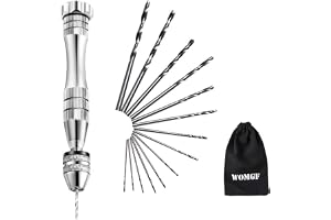 WOMGF 12cm Handborrar med 14 Piece Mikro Spiralborrbitsar 0.5-3mm Mini Borrsats Silver Hand Vridborr
