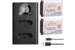 Pickle Power 2pcs NP-BX1 Battery and LED Dual USB Charger Compatible with Sony ZV-1,DSC-RX100 RX100 II DSC-WX500 HX300 WX300 HX400V WX300 WX350 HDR AS100v AS200V AS15 AS30V AS300 Cameras