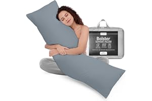 Rohi 4ft6 Full Body Pillow with Grey Pillowcase – Hollowfibre Filling – Orthopaedic 19"x 54" Double Bed Size Long Pillow –Bolster Pillow for Maternity, Back & Neck Support –Side Sleeper pillow