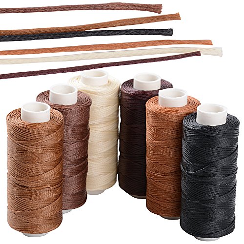 BETESSIN 300m / 6 Rollen 1mm dick Flacher Wachsfaden Gewachste Schnur Faden Kordel Wachsschnur Wachskordel Wachsgarn für DIY Schuhe Handtaschen Schmuckherstellung