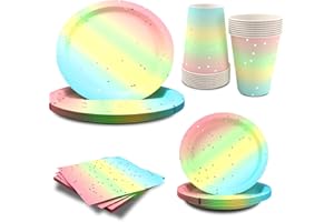DAOUZL 64 Pcs Vajilla de Fiesta, Vajilla Desechable Decoración Fiesta, Platos de Cumpleaños, Juego de Vajilla de Fiesta Platos de Papel, Vasos de Papel y Servilletas para 16 Invitados