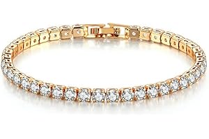 WATEFOER Bransoletka damska z cyrkoniami, srebrna, pozłacana 18-karatowym złotem, 4 mm, dla kobiet i dziewcząt, kryształowa bransoletka, prezent na Dzień Matki, urodziny, Walentynki