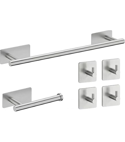 TocTen Set 4 Accessori Bagno In Acciaio Inox 304 – Porta Asciugamani 22,9 Cm, Portarotolo, 2 Ganci – Kit A Parete Nero