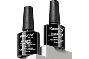 Kanorine Gel Nail Polish Base Coat and No Wipe Top Coat Set, 2×10ml Shine Finish and Long Lasting,Cruelty Free,Vegan,Soak-Off UV LED Nail Lamp Gel Base Top Coat Nail Art Design Manicure