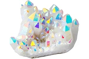 mookaitedecor Titanium Coated Natürlichen Bergkristall Rohstück Geode Dekorative Stein Naturstück Edelstein Dekoration Probe