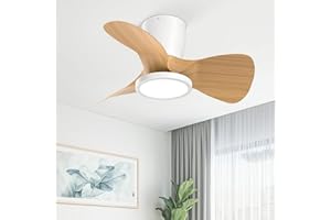Ateroll Ventilatore da Soffitto con Luce, Ø61cm, Dimmerabile 3CCT (3000K-4000K-5000K), 1500LM Con Telecomando, 6 Velocità, Timer, Adatto per Soggiorno, Cucina, Camera da Letto (Legno Naturale)