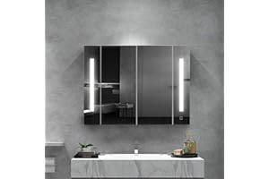 ‎OFCASA OFCASA Badezimmer-Spiegelschrank mit 2 Türen, mit LED-Lichtern, Wandmontage, Aufbewahrungsschrank mit verstellbaren Einlegeböden, für Duschraum