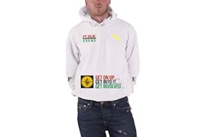 ROCK OFF Public Enemy Hoodie Fight The Power Band Logo Official Mens White Pullover