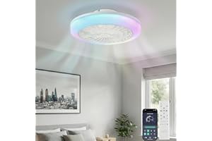 Smart RGB Ceiling Fans with Lights,APP & Remote Control,3 CCT + 7 Colour Modes,6-Speed Quiet Fan with Timer & Memory,Low Prof