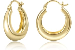 KISSPAT Chunky Gold Silver Hoop Earrings for Women, 14K Gold Large Thick Hoops Hypoallergenic Trendy Lightweight Hoop Earrings Jewelry Gift
