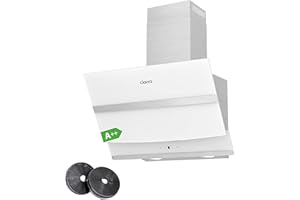 CIARRA CBCW6736N Hotte Aspirante Inclinée 60cm 750 m³/h - Hotte Tactile Class A - Filtre à Charbon Inclus - 3 Vitesses d’évacuation- Recyclage - LED Lampe - Blanc