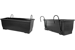 DARO DEKO Kunststoff Blumen-Kasten anthrazit 60cm mit Halterung 2 Stück