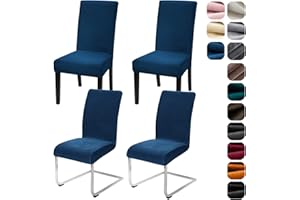 Alishomtll Lot de 4 housses extensibles et lavables, en velours, pour chaises, chaises en porte-à-faux, cuisine, restaurant, hôtel, banquet, mariage, bleu marine
