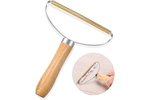 MOTONG 1 Pack Lint Remover, Double Carpet Scraper Manual Brush Tool Shaver Clothes Fuzz Roller Wooden Handle Reusable Mini Lint Cleaner for Pet Hair, Fuzz
