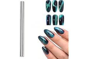 BIGYQIU Cat Eye Magnet for Nails,Cat Eye Nail Magnet Tool,Super Long Double Ended Nail Magnet Pen,Nail Polish Magnet Pens,Nail Art Magnetic Wand,Powerful Multifunction Magnet Sticks Tool,Cat Eye Nails,Silver