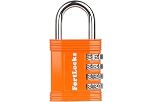 FORTLOCKS Cadenas Code 4 Chiffres | Cadenas à Code pour Casier de Gym, Travail et École, Valise, Garage, Portail, Clôture et Plus (Orange)