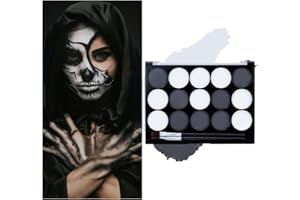KATILUXIYA Black White Face Body Paint Kit with Brushes for Art Theater Halloween Party Cosplay Clown Sfx Makeup for Adult, Face Body Paint Washable Zombie Skeleton Makeup Kit (15 Colors)