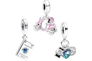 Doyafer 925 Sterling Silver Charm Set Birthday cake, Animals, Travel, Flowers, Rose gold Pendant Beads Fit Women Bracelets Necklace girls Gift 3-Piece/Package