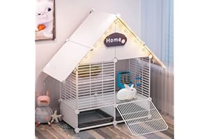 Nynelly 2 livelli di gabbia per conigli con 2 vassoi scorrevoli profonde e protezione contro l'urina, grande gabbia per porcellino d'India con rete metallica, casa per furet,75 x 39 x 90 cm,bianco