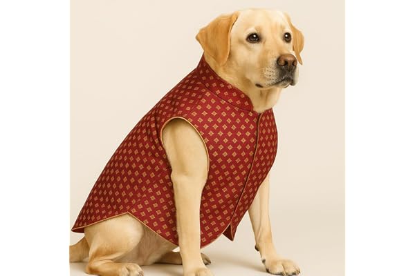 Red & Gold Dog Sherwani for Weddings & Festive Events Traditional Indian Ethnic Wear for Pets Designer Kurta Jacket for Dogs Premium Fabric, Tailored Fit Ideal for All Breed Sizes (XXL)