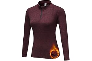 WOWENY Camiseta térmica de Manga Larga para Mujer, para Invierno, con Cremallera Corta de 1/4