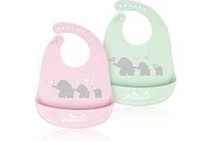 Viedouce Baberos Silicona para Bebés - Impermeables Baberos Alimentación de Silicona con Bolsillo para Recolector Migas de Alimentos,baberos de silicona bebe para Niñas y Niños,Fácil de Limpiar