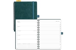 POPRUN 2026 Diary A5 Week to View Spiral Bound PU Leather Soft Cover 22 x 16.5 cm Appointment Work Book - 26 Weekly Planner & Notebook in One, Monthly Tab (Peotrol Green)
