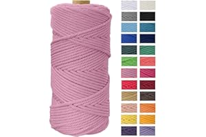 Macrame Cord 4mm x 109 Yards, JeogYong Thick Natural Cotton Cord Yarn Thread, 4-Strand Twisted Spool Twine String Cotton Rope for DIY Crafts, Wall Hangings, Plant Hangers, Home Decorations (Pink)