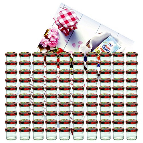 100er Set Sturzglas 125 ml Marmeladenglas Einmachglas Einweckglas To 66 Obst Dekor Deckel incl. Diamant-Zucker Gelierzauber Rezeptheft