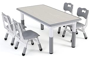 MAMIZO Kids Table with 4 Chairs, Adjustable Height Children's Table Chair Set for Nursery and Children's Room, Plastic Children's Furniture, Seating Set for Boys Girls from 2 Years, Grey