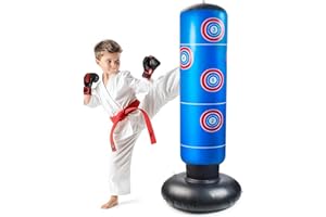 AUTUUCKEE 160cm Kids' Punching Bag - Stable Inflatable Boxing Equipment for Boys and Girls Practicing Karate, MMA, Taekwondo