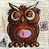 Original Collage und Acryl auf Leinwand und Keilrahmen: Platon's Eule NO.1 / 15x15 cm