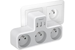 TESSAN Multiprise Murale Française 3 Sortie AC et 3 Ports USB, 6 en 1 Prise Chargeur Française, Adaptateur Secteur 4000W, Convient pour la Maison, Bureau, Compatible avec Phone, Portable