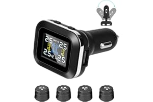 Jansite TPMS-Reifendrucküberwachungssystem Einstellbarem Winkel Reifendruck kontrollsystem Aufladen mit USB-Anschluss mit 4 externen Sensoren Echtzeit-Alarmsystem