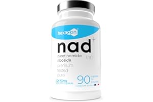 NAD+ Nicotinamide Riboside Chloride 300mg - +3 Mois de Cure - NAD Booster - Anti-Aging & Contre la Fatigue - Made in France - 90 Gélules Végétales - Vegan - Hexagon