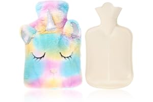 YNREDEE Hot Water Bottle with Cover,Removeable & Washable Soft Unicorn Bottle Cover,Natural Rubber 1 L (Yellow)