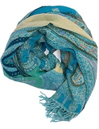 Bufanda Pashmina de Punjab, India, bordado à mano y calentita, estampado Paisley, cm - 100% lana
