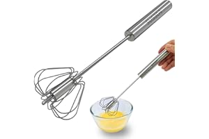 Feeziloe Hand Push Whisk, Push Down Whisk Blender, 304 Stainless Steel Egg Beater, Milk Frother, Rotating Push Mixer Stirrer for Whisking, Beating, Stirring