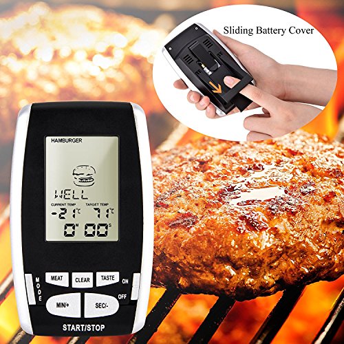 Grillthermometer, Elinker Funk Ofenthermometer und Zeitmesser mit Großer LED Anzeige, Wireless BBQ Thermometer Bratenthermometer (Silber und Schwarz) - 3