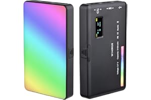 Andoer W140 Luz de Video LED RGB, Luz de Cámara RGB Recargable CRI95 + 2500K-9000K 20 Efectos de Luz Regulables con Pantalla LCD Adaptador de Zapata Fría para Grabación de Videoconferencia